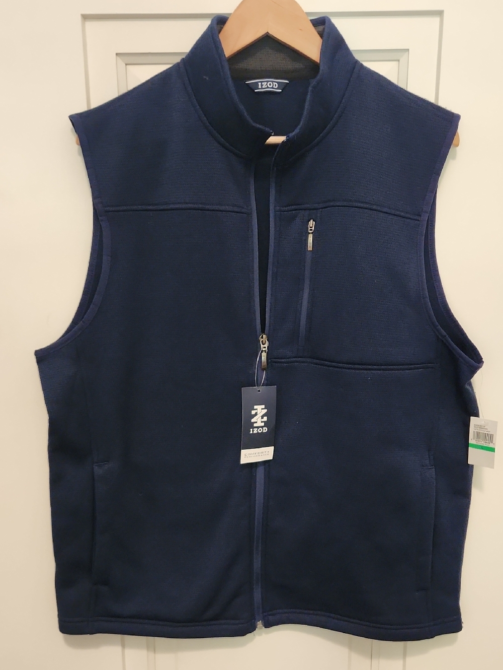 Izod Houndstooth Men's Navy Sleeveless Zip Vest